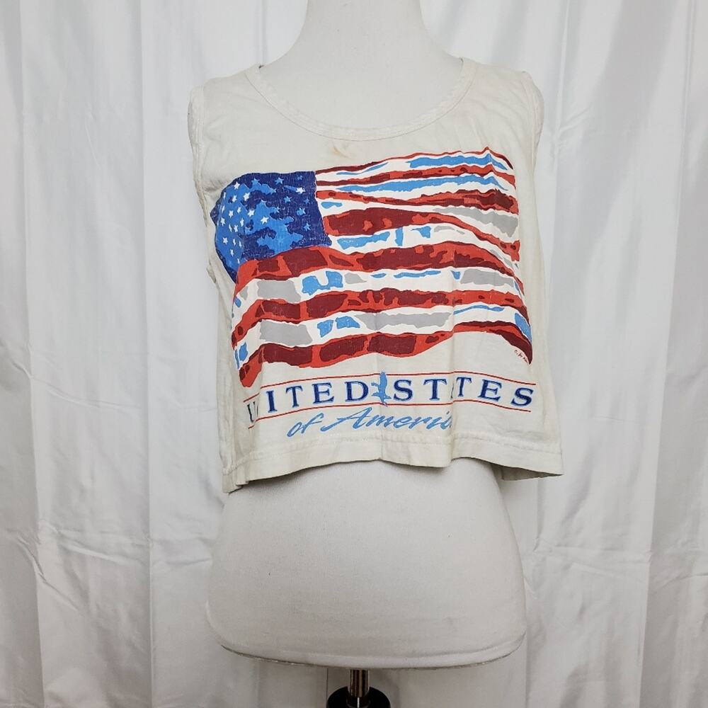 VINTAGE Crop Top USA print SZ Medium